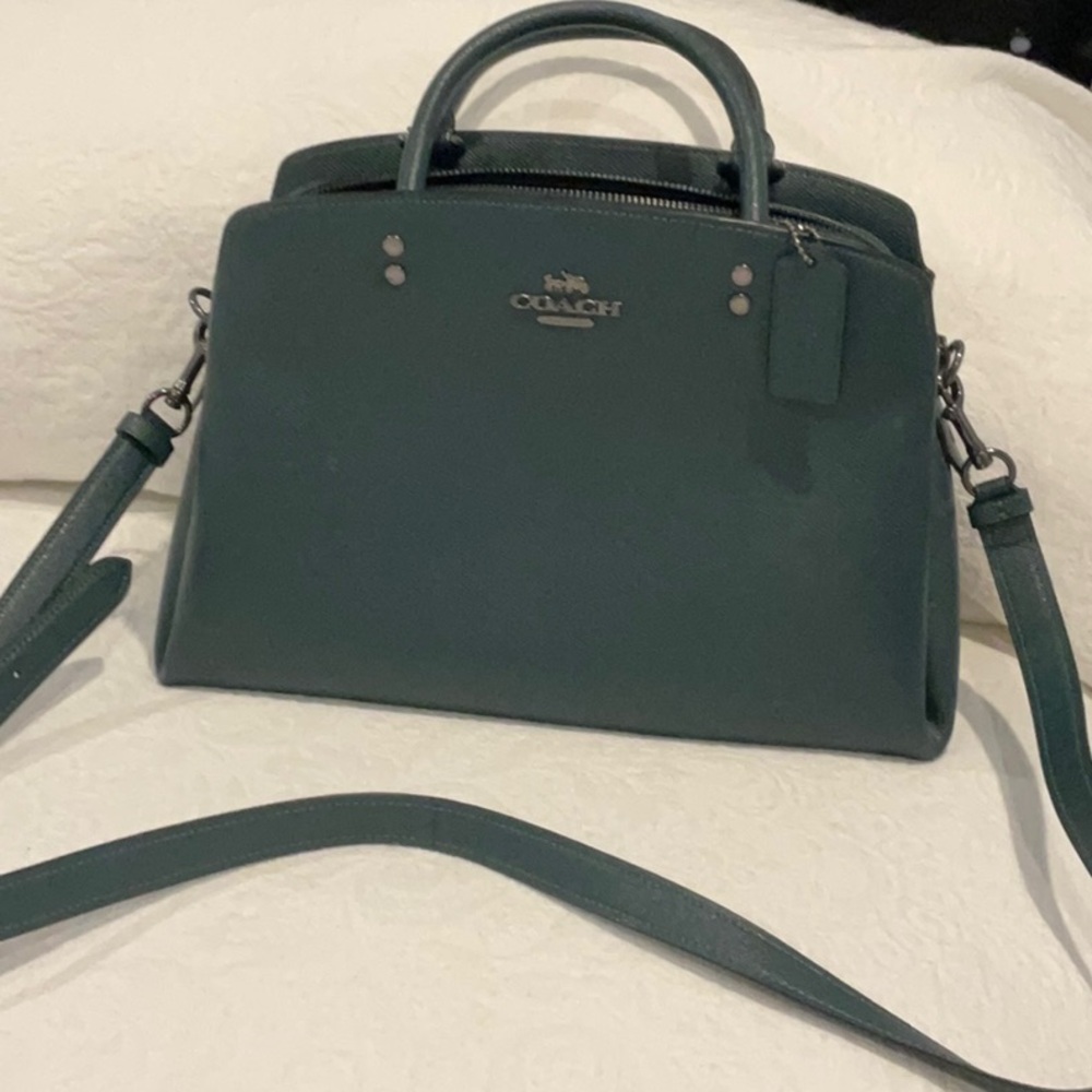 Dark green leather Coach pocketbook EUC
